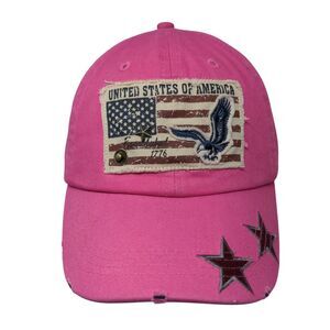 United States of America Flag Patch Slideback Hat Pink One Size Essencial Caps